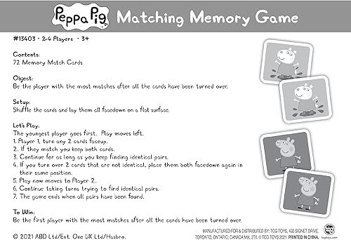 Miniatura 6 de TCG Toys Peppa Pig - Juego de cartas a juego de memoria - Con 72 piezas a todo color - Promueve y mejora la memoria y las habilidades de desarrollo