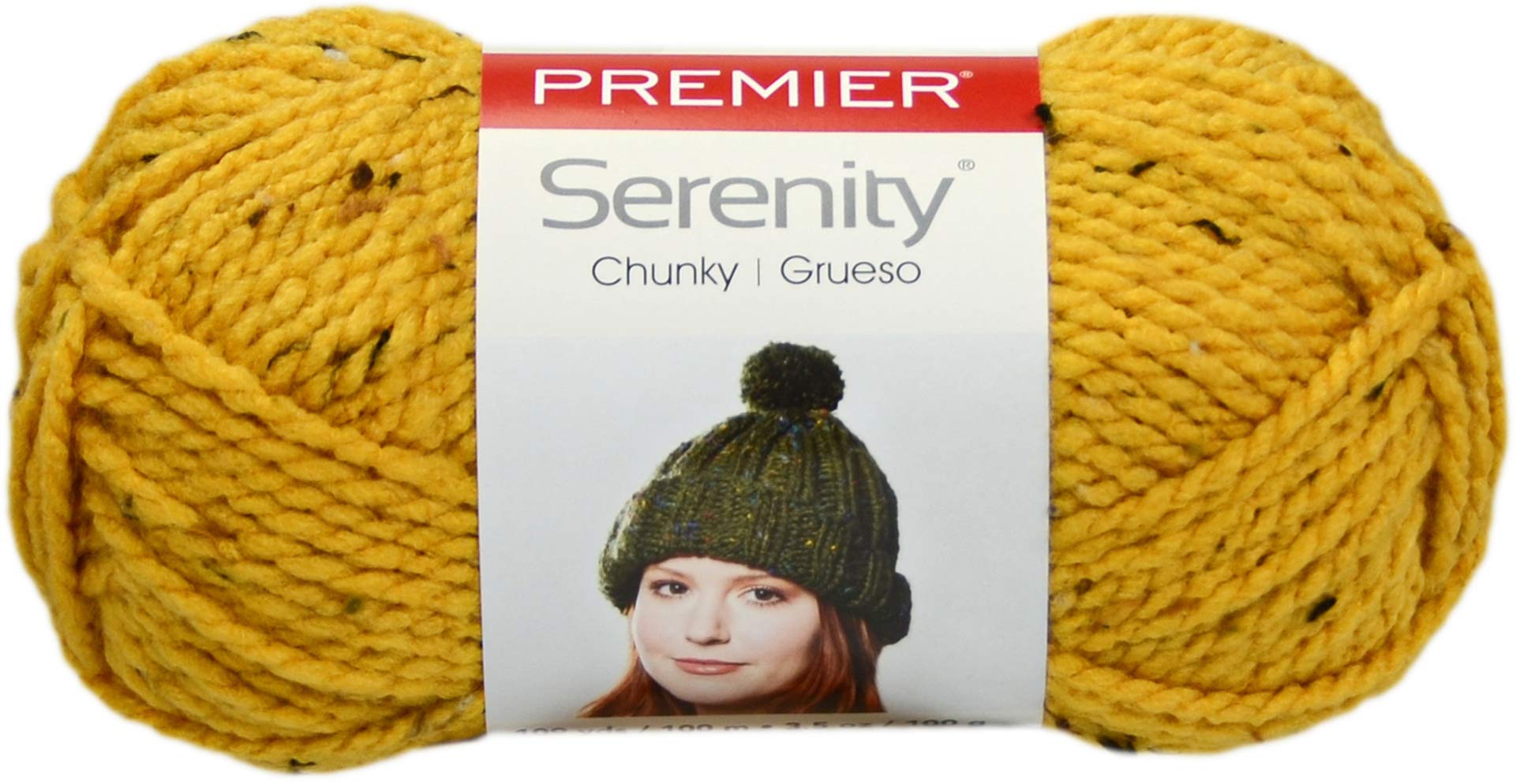 Hilo Premier Yarns Serenity Chunky Tweed Mustard textura premium para jerséis