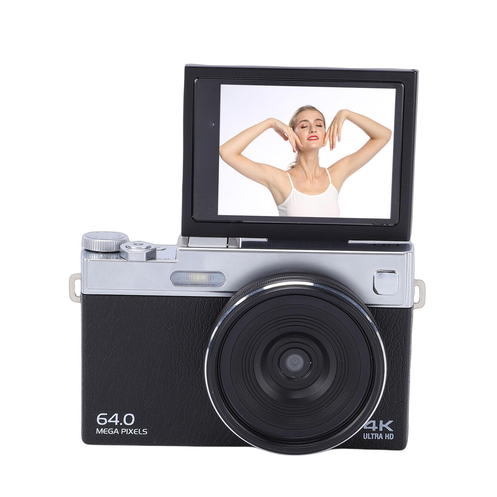 Fotocamera Digitale 4K, Fotocamera Mirrorless HD da 64 MP con Messa a Fuoco Automatica Zoom Digitale 16X e Schermo Ribaltabile da 2,88 Pollici, per Vlogging di Viaggi Fotografici (Black)
