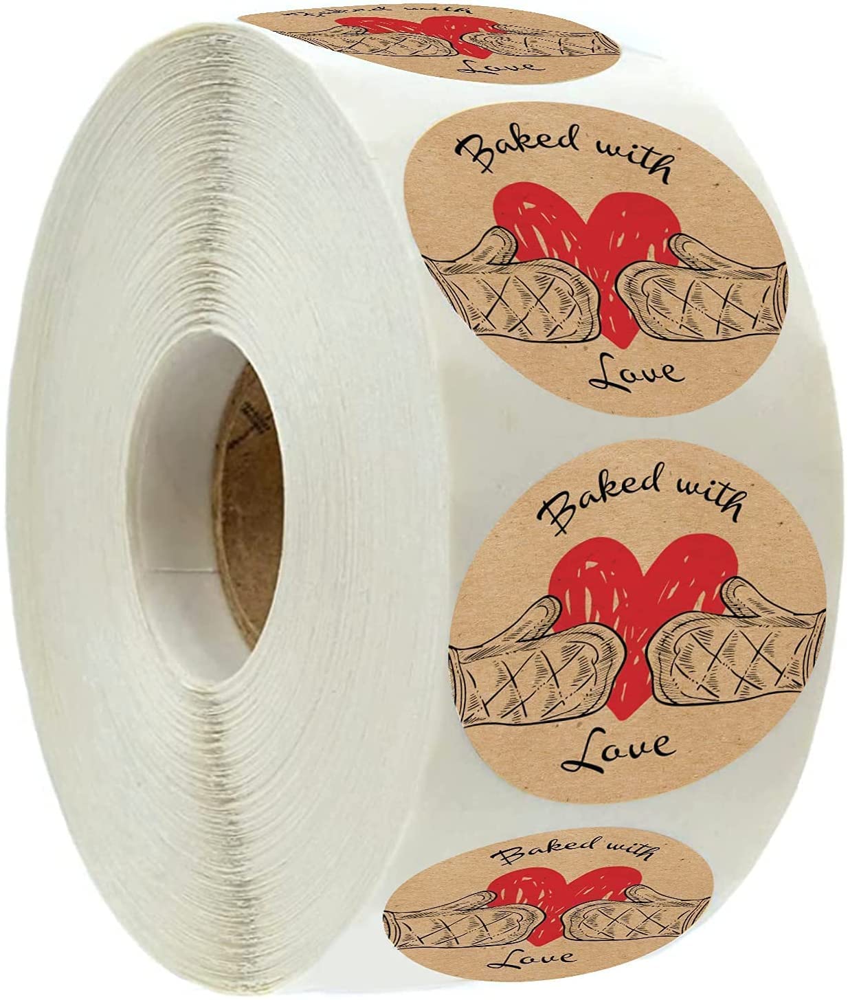Baked with Love Labels | 500 Count | 1.5 Inch | Adhesive Baking Stickers | Bakery Bags | Candle & Soap Packaging