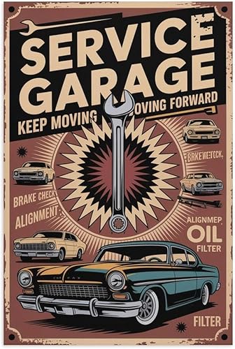 Keep Moving Forward Vintage Service Garage Poster Retro Auto Repair Wall Decor for Shop Office Home Decoration Printing Posters Unframe-style