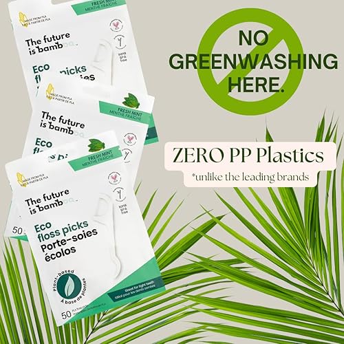 Miniatura 4 de The Future is Bamboo - Púas de hilo dental (paquete de 6, 300 piezas)  Sostenibles, reutilizables, a base de plantas y ecológicas, púas de dientes