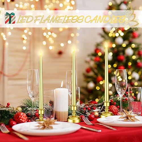 Miniatura 5 de Fumete 16 velas sin llama con base dorada, funciona con pilas, velas LED para decoración de Navidad, fiestas, hogar, boda, cenas, 16 unidades