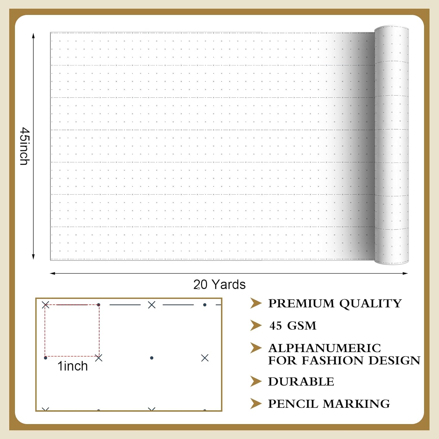 Tinlade White Dotted Pattern Paper for Sewing 45 Inch x 20 Yards Tracing Paper Roll for Sewing Patterns Tracing Drafting Dressmaking Crafting Sketching Drawing