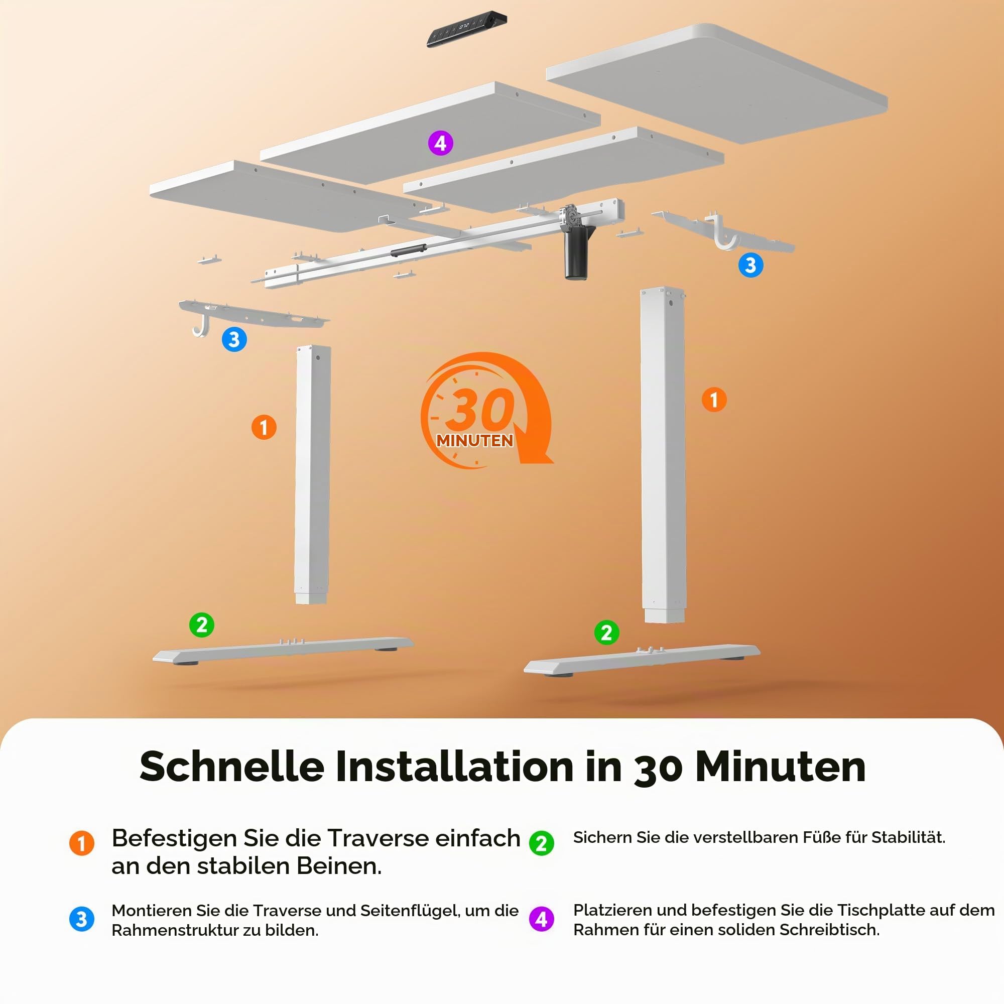 FEZIBO Höhenverstellbarer Schreibtisch mit USB-A und USB-C Ladeanschluss, 140 x 70 cm Schreibtisch Höhenverstellbar Elektrisch, Steh-Sitz Tisch, Standing Desk, Weiß