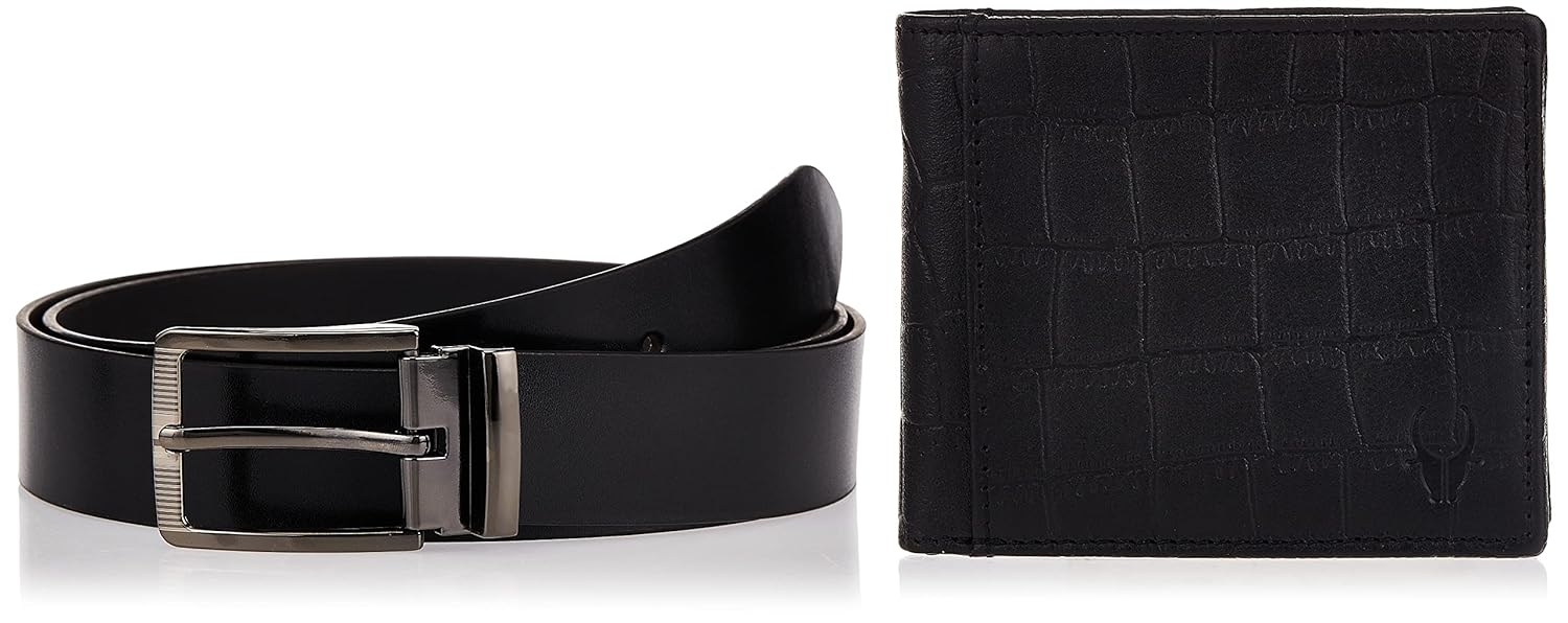 WildHorn Gift Hamper for Men I Leather Wallet & Belt Combo Gift Set I Gift for Friend, Boyfriend,Husband,Father, Son etc (New Black Croco)