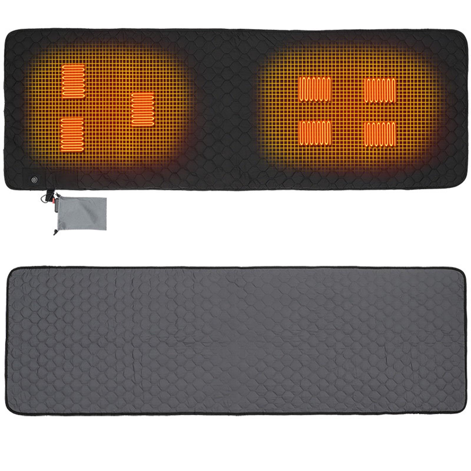 Milageto Almohadilla térmica eléctrica con bolsa de almacenamiento, saco de dormir portátil y cómodo para el invierno, para deportes al aire libre, acampadas y, Negro Y Gris