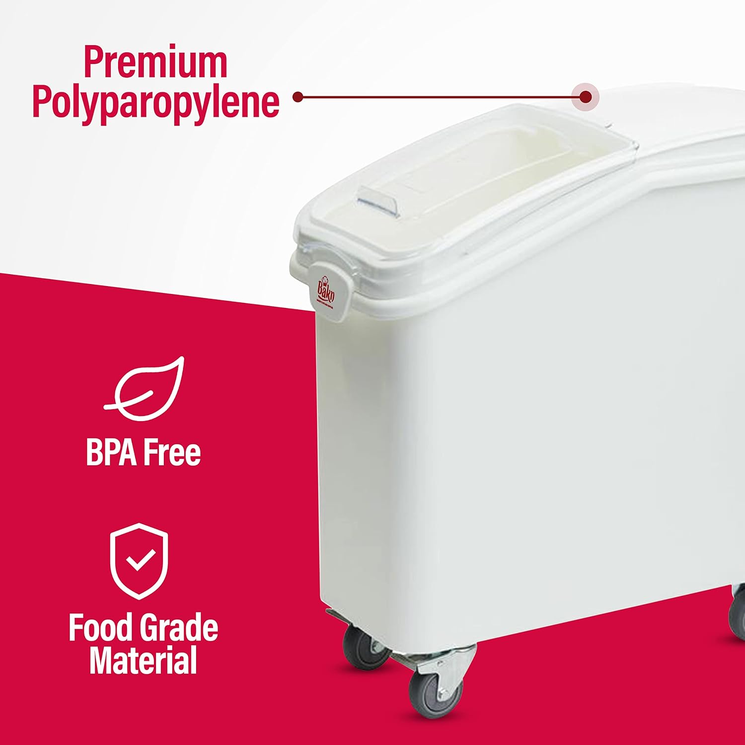 White Wheeled 21 Gallon Durable Mobile Ingredient Bin with Scoop