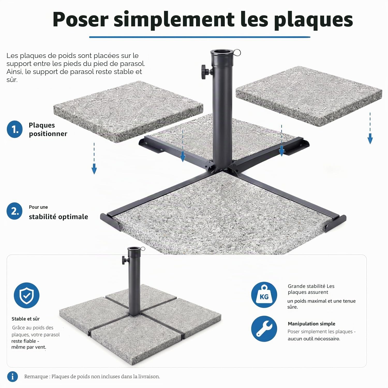 com-four® Pied de Parasol Pliable en Acier pour parasols | Support de parasol en acier thermolaqué pour jardin, terrasse et balcon, adapté à différents mâts et tubes