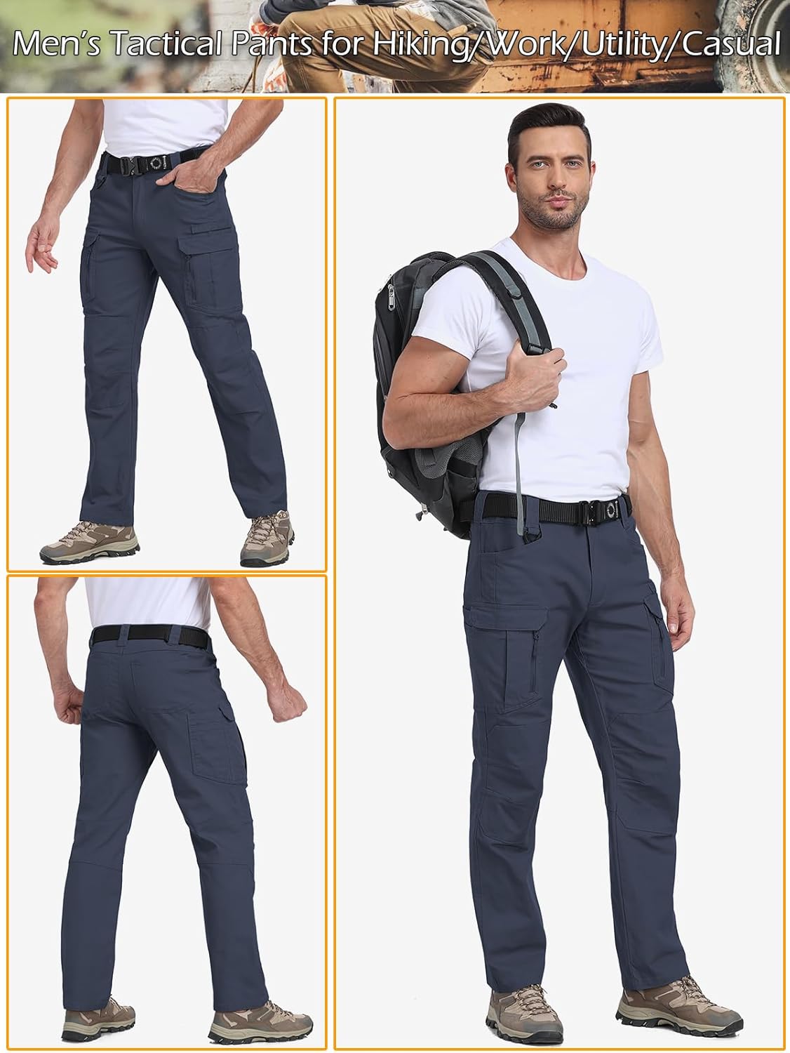 CARWORNIC Men's Stretch Tactical Cargo Pants Comfy Flex Cotton EDC Work Pants Lightweight Outdoor Hiking Trousers