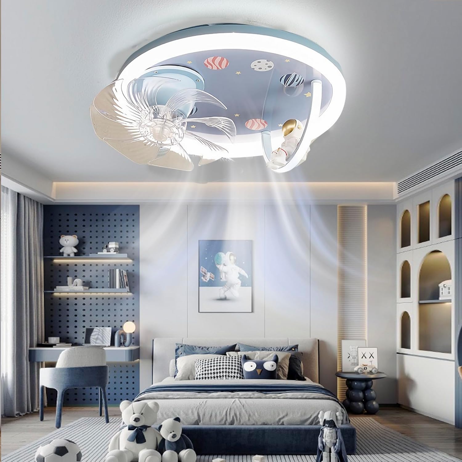 SOMINA LED Fan Lamp with Lighting Remote Control Modern Cartoon Design Creative Acrylic Lampshade for Living Room Bedroom Kids Room Nursery School