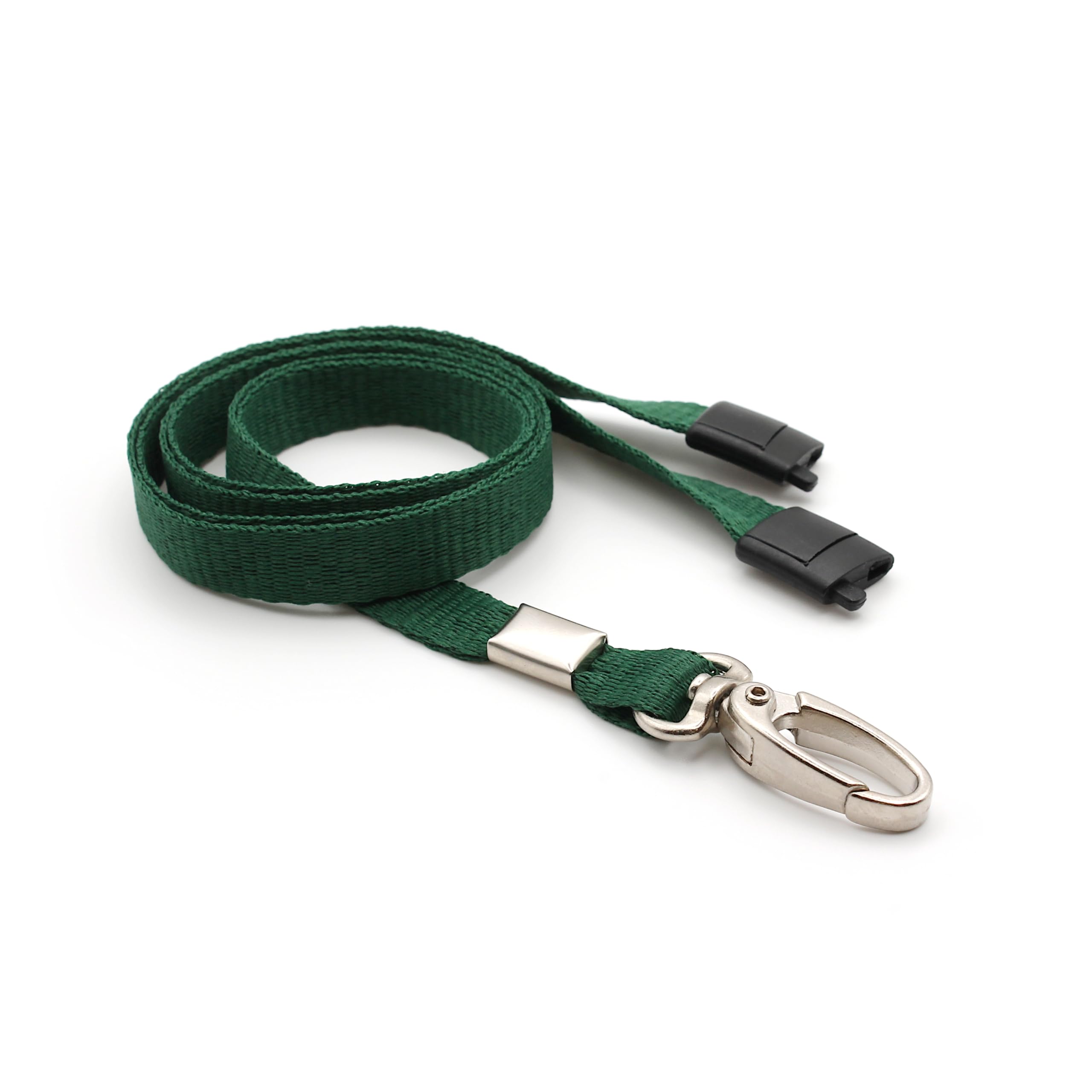 EasyBadge Dark Green Lanyards for ID Badges with Safety Breakaway and Metal Lobster Clip - Pack of 100