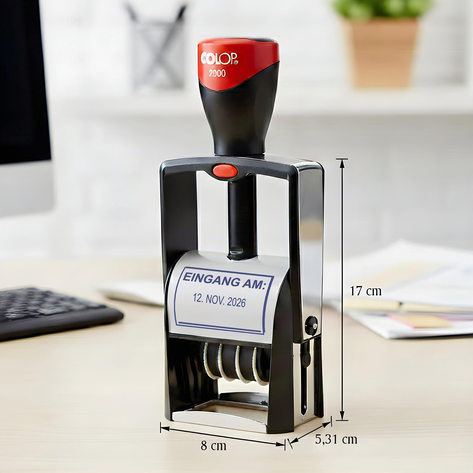 Dekolando Datumsstempel Stempel EINGANG AM – Colop 2360 selbstfärbender Kontierungsstempel mit Datum 44x29 mm, verstellbar Datumstempel für Büro & Verwaltung, Firmenstempel