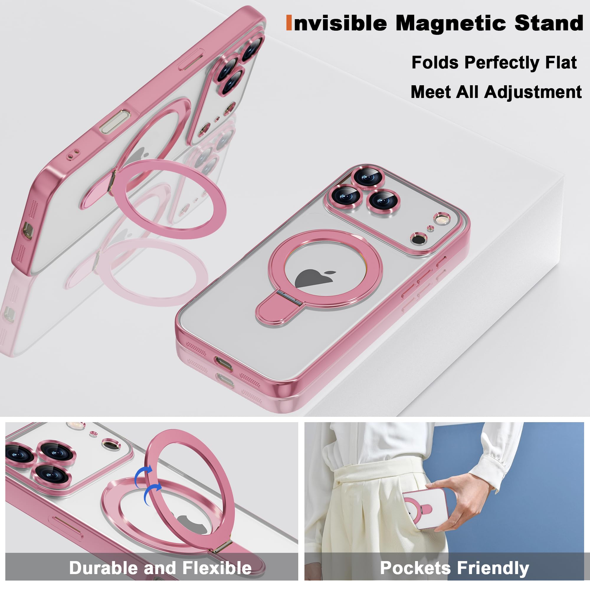 Custodia per iPhone 17 Pro con supporto da 16 cm, colore: rosa