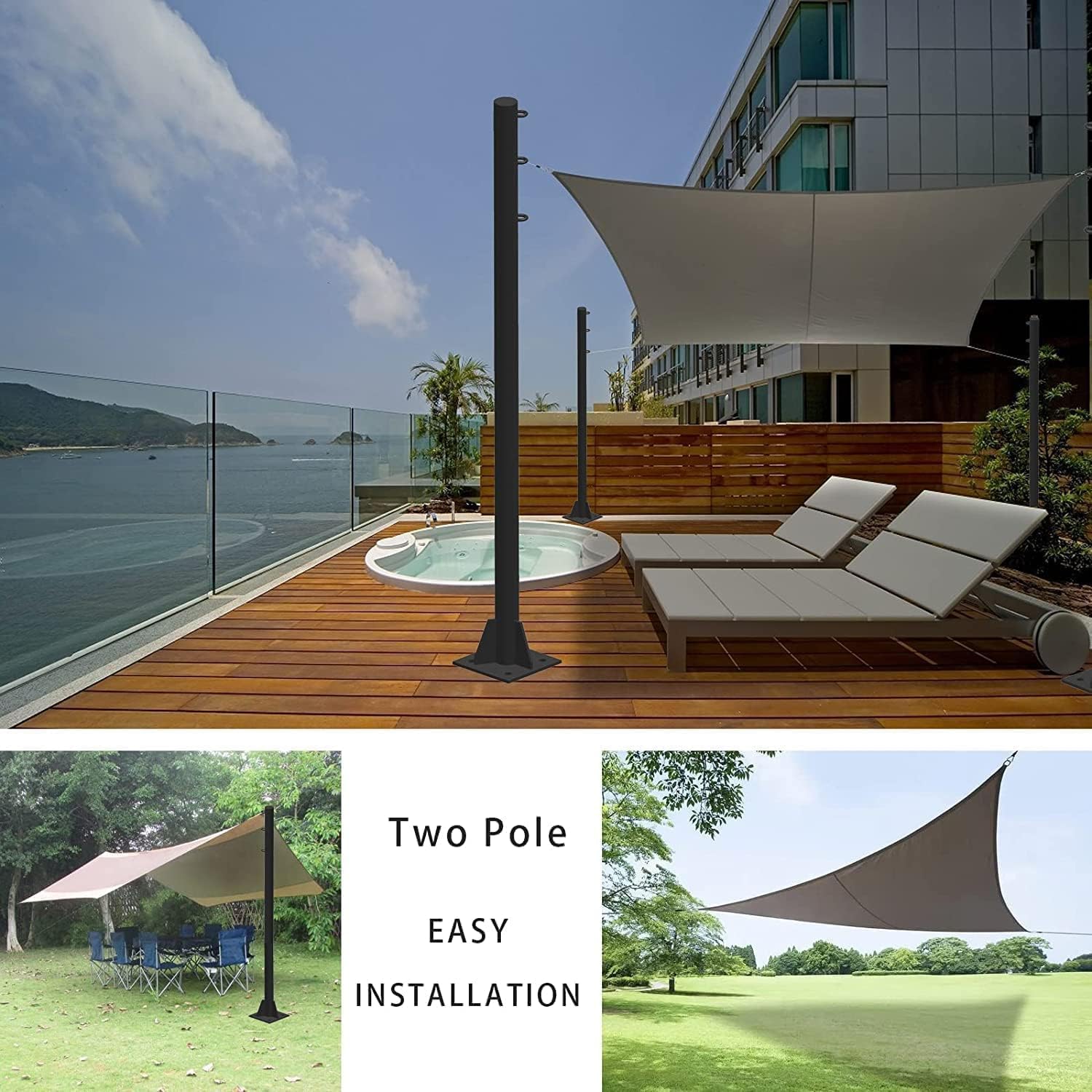 9FT Sun Shade Sail Pole Kit - Heavy Duty Metal Support Post For Patio, Garden, Backyard Awning