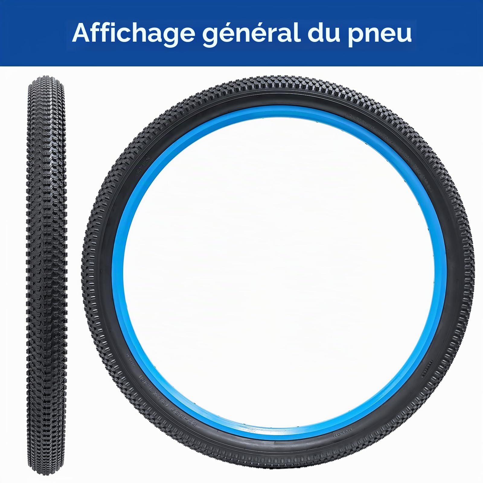26x2.35 Pneu vélo 57-559 26 x 2.35 Pneu, 26 Pouces Manteau vélo Pliable adapté pour 26x2.30 26x2.35 26x2.40 City/Mountain/Course Pneus Bicyclette (Un)