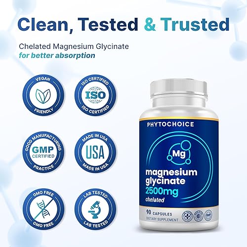 Miniatura 8 de Suplemento de glicinato de magnesio de 2500 mg de alta potencia, proporciona 275 mg de magnesio elemental, fabricado en Estados Unidos, suministro