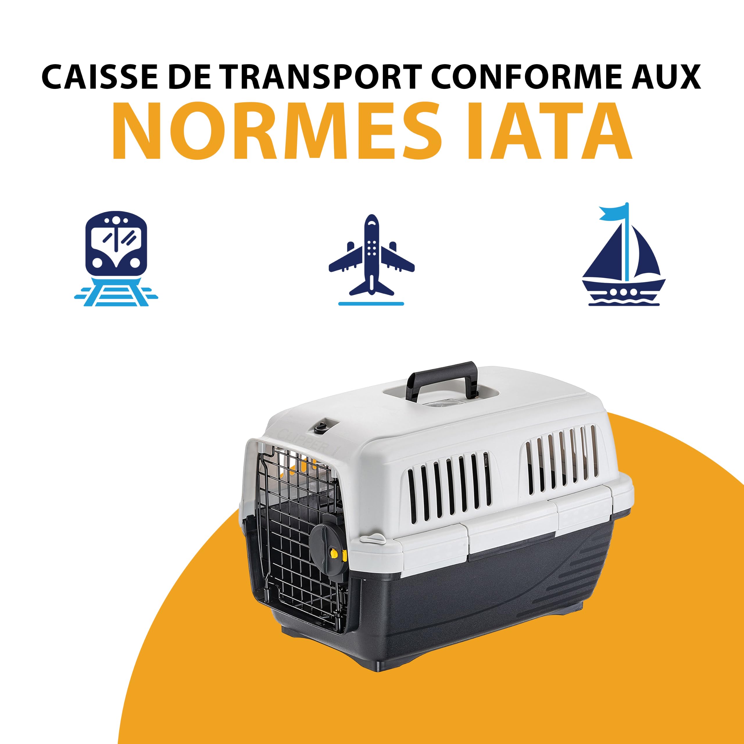 Ferplast Caisse de Transport Chat CLIPPER 1, IATA, Cage de Transport pour Petits Chiens et Chats max 5 Kg, Boite Transport, Voyage Animaux Voiture Avion Train, 50 x 33 x h 32 cm, Porte en Acier