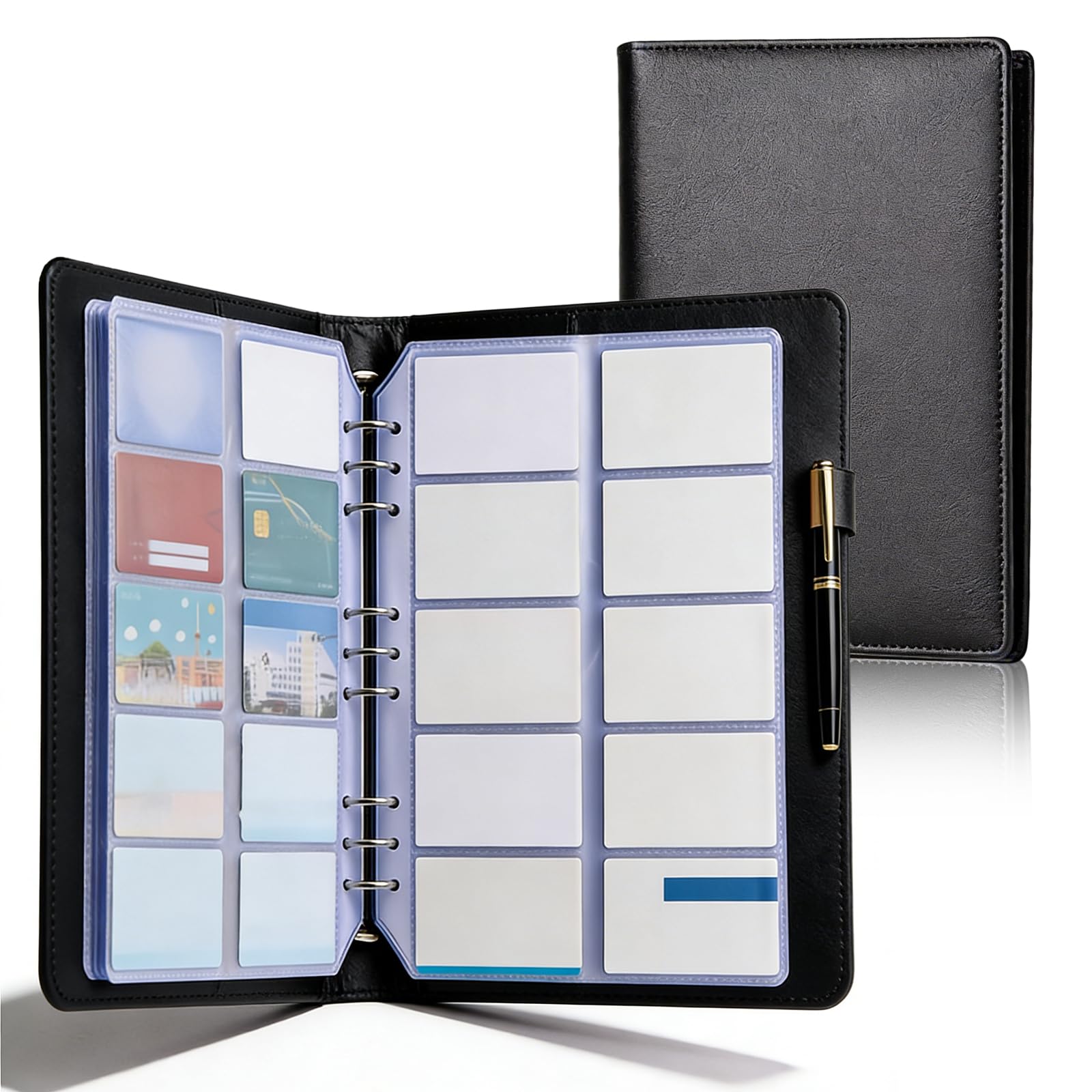 Raccoglitore per biglietti da visita, 30 pagine di ricarica, capacità 600 carte, pelle PU premium, raccoglitore per biglietti da visita salvaspazio, design di caricamento laterale per ufficio