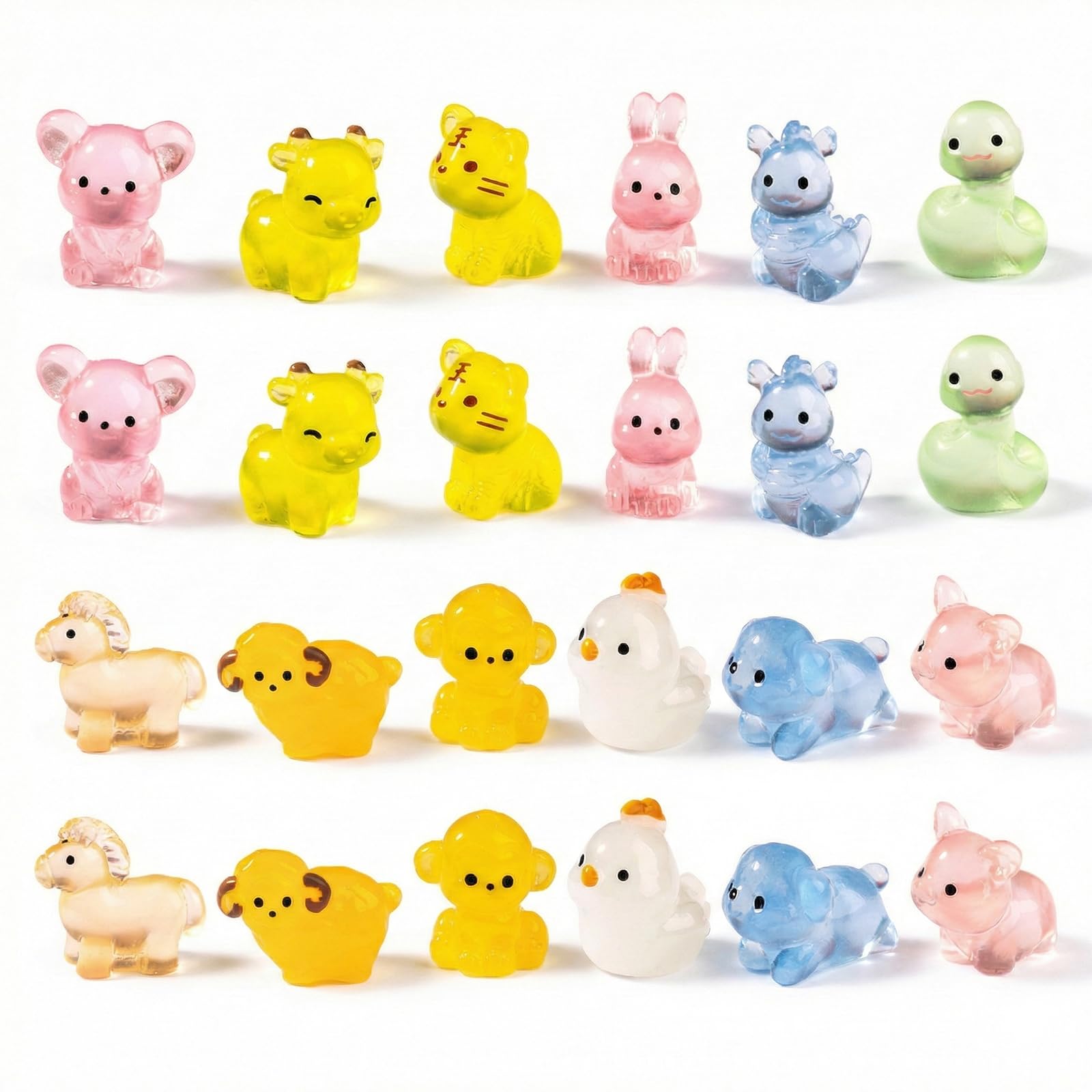 JYXNU 24 piezas de animales pequeños de resina, mini animales de resina que brillan en la oscuridad, para manualidades, figuras en miniatura para acuario, casa de muñecas(12 tipos de animales)