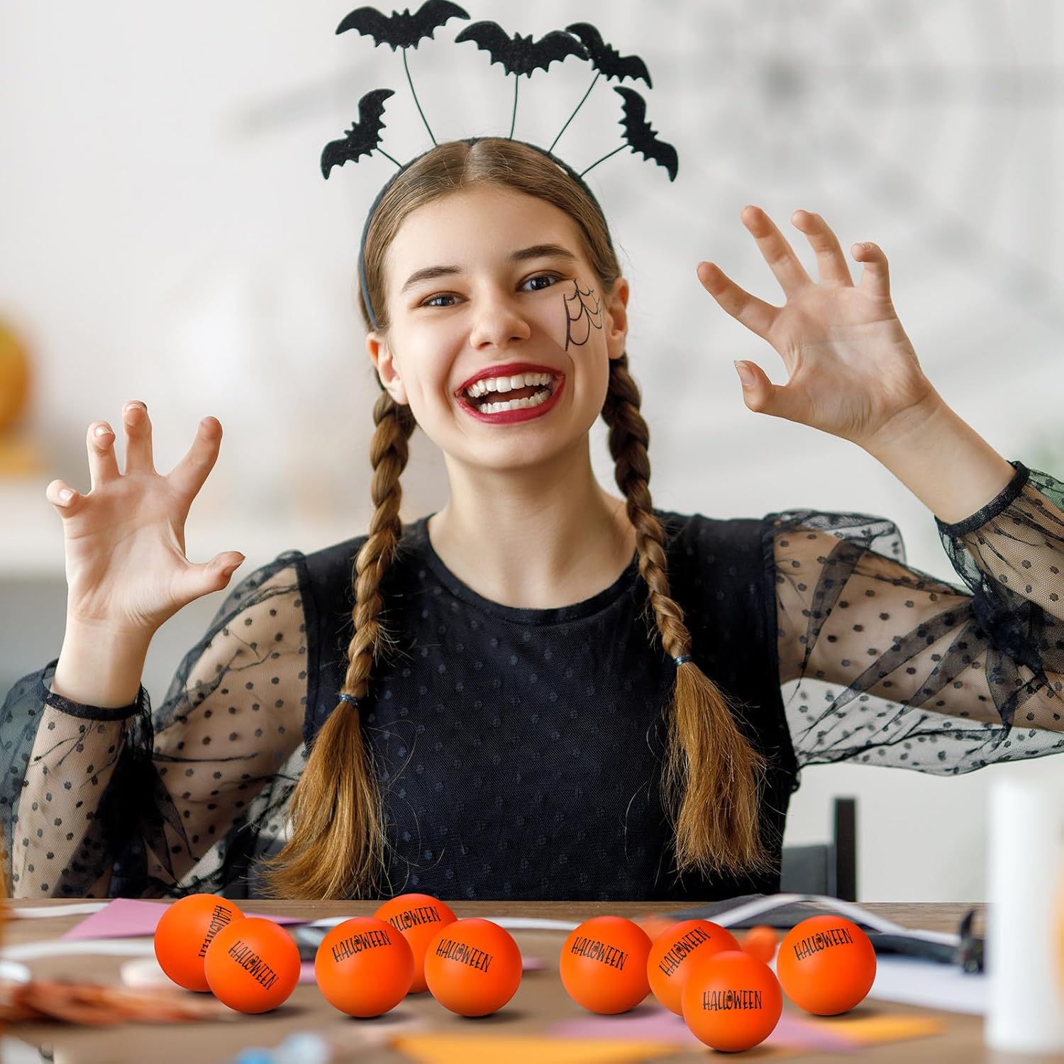 Realspring 40 Pieces Halloween Stress Balls Bulk 1.57 inches Mini Relieve Stress Squeeze Balls for Treat Bag Filler Party Favors Carnival Class Rewards Gifts(Pumpkin Color,Halloween) - Image 5