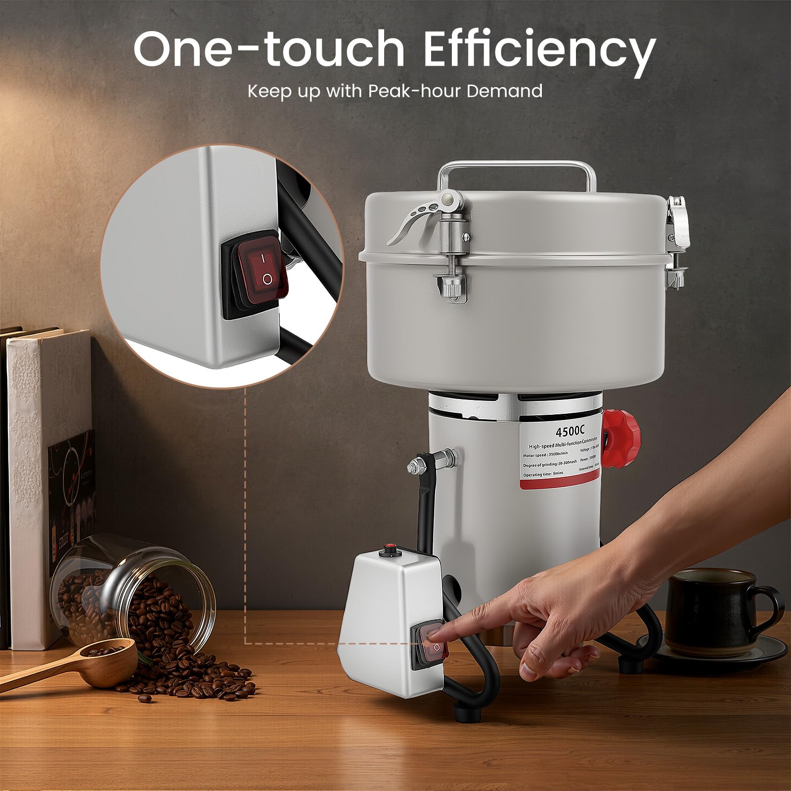 Macinino Elettrico Per Cereali, Polverizzatore In Acciaio Inox Da 4500 G Con Motore Da 5000 W, 30000 Giri/min, Macchina Per Polverizzare Spezie E Cereali Secchi, Fagioli, Mais, Arachidi Ed Erbe