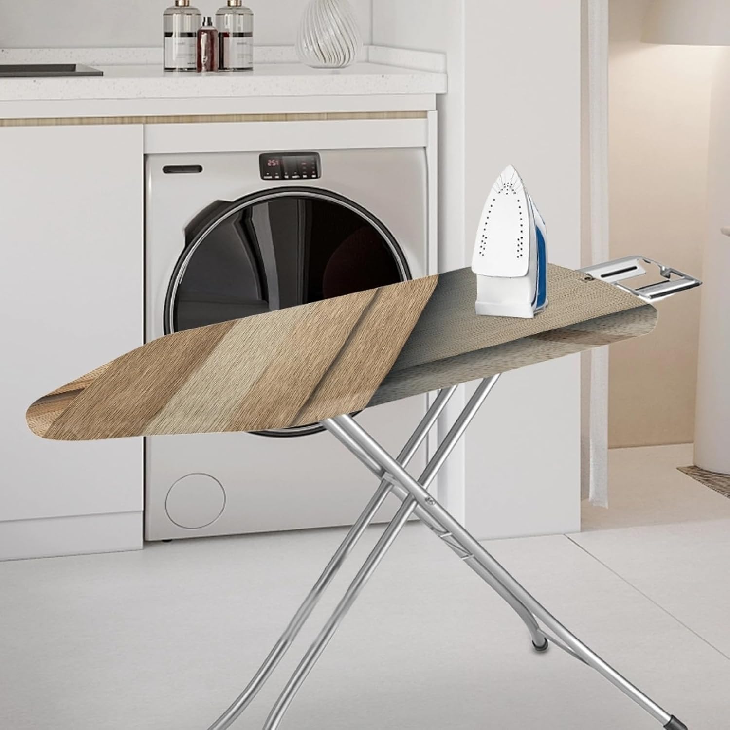 Large Ironing Board Cover and Pad 59x19 Modern Wood Grain Pattern Iron Table Cover with Padding,Extra Wide,Resist Scorching and Staining,Heatproof,Adjustable Fastener Durable Stain