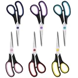 Scissors, BOOMIBOO 8" All Purpose 6 Pack - Comfort-Grip Scissors for Office Desk Accessories Sewing Fabric Home Craft School Supplies, Teacher/Class Supplies, Right/Left Handles