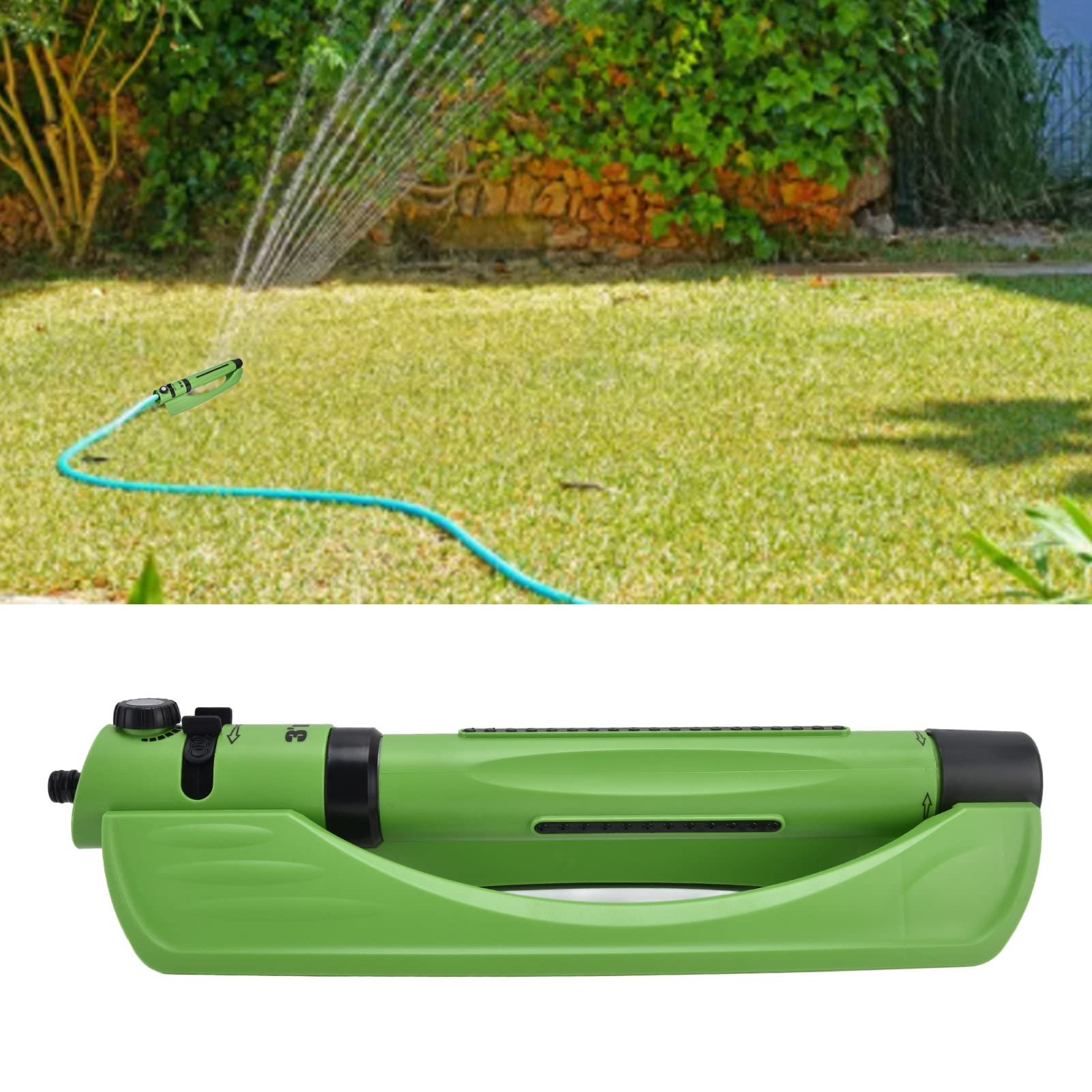 GLOGLOW Aspersor Oscilante para Césped de Jardín, Material Plástico, Diseño Ajustable 3 en 1 con 6 Ajustes de Boquilla, Cubre hasta 2900 Pies Cuadrados para Riego de Jardín