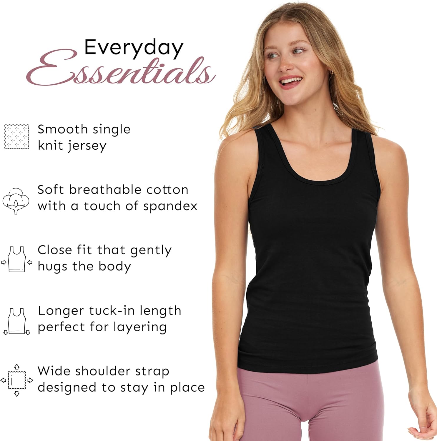 Sexy Basics Women's Cotton Stretch Tank Tops | Multi Packs & Colors Sport Tanks - Image 2