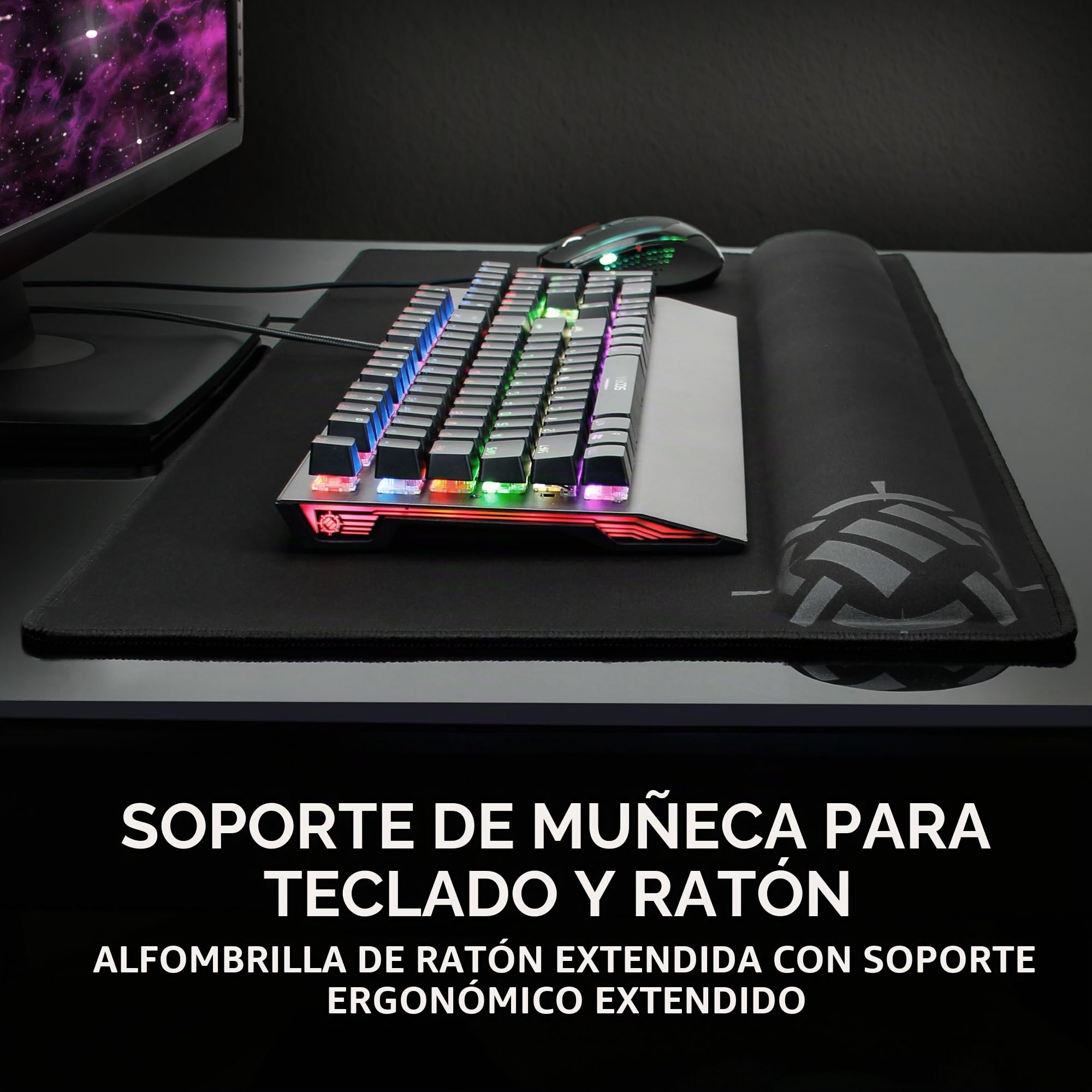 ENHANCE Alfombrilla de Mouse Grande extendida XXL para Juegos con Soporte ergonómico de Espuma viscoelástica (80 x 35 x 2,5 cm), Costuras antideshilachado y Superficie Acolchada Suave (Negro)