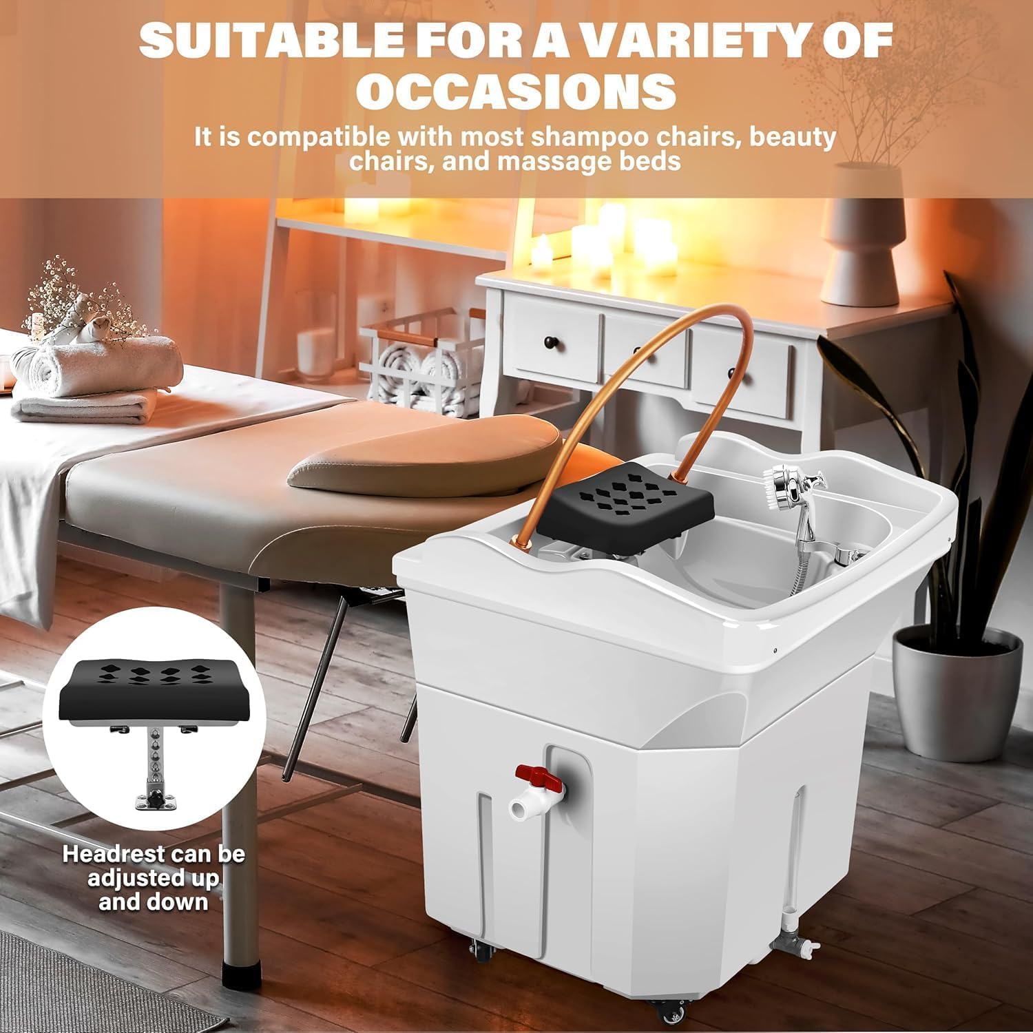 Japanese Head Spa Equipment with Light Therapy and Water Recirculation Waterfall for Home, Hair Salon & Beauty Massage Spa