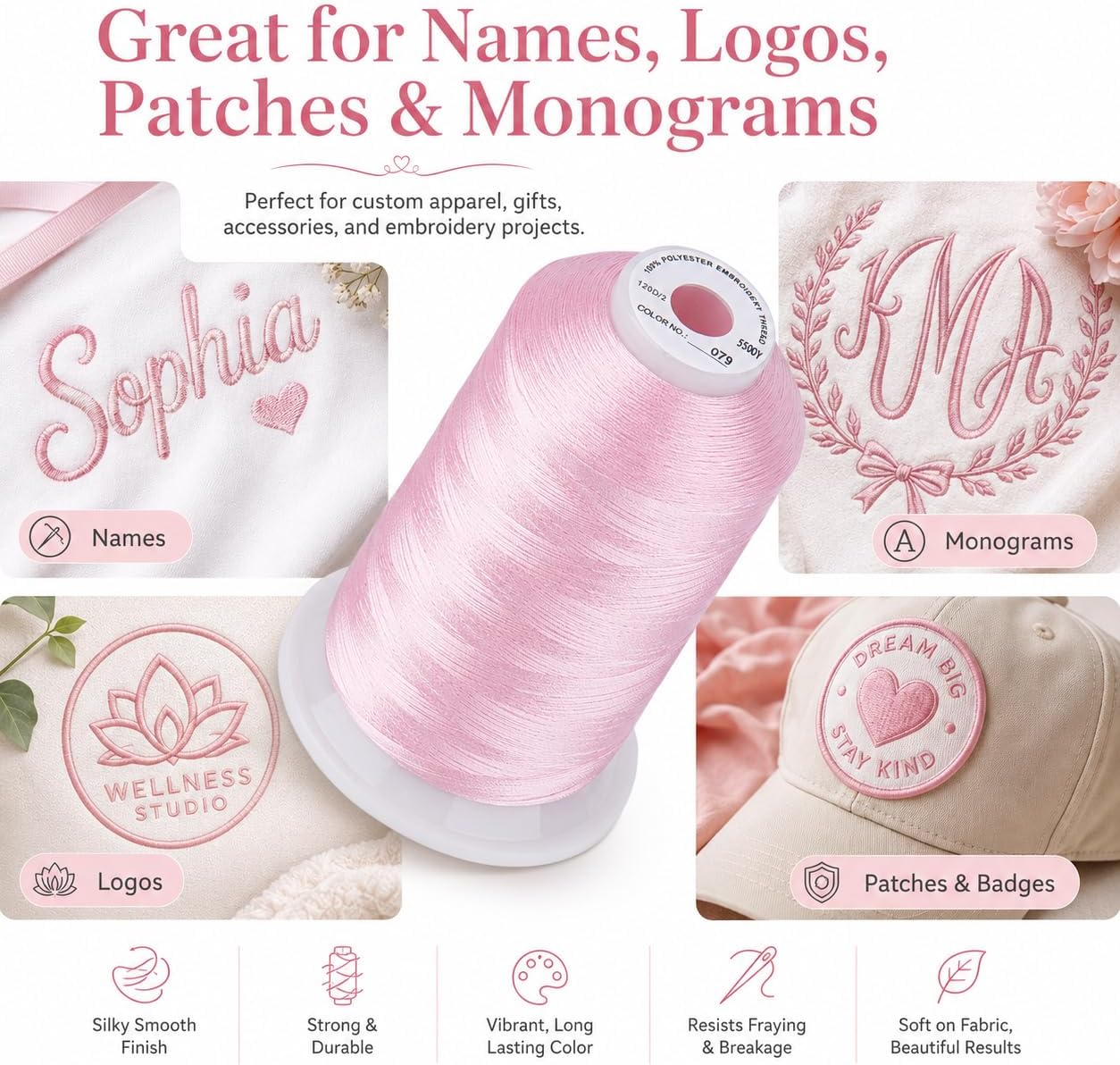 Simthread Embroidery Machine Thread 5000M 40WT Polyester, Salmon Pink 079 image 5