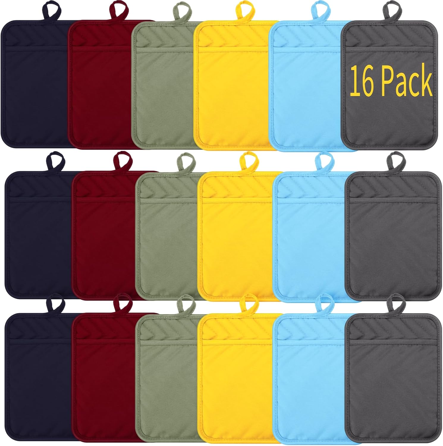 Zubebe 16 Pcs Oven Pot Holders with Pockets Christmas Kitchen Gift for Women Sublimation Heat Resistant Potholders Oven Mitts Hot Pads Terry Cloth Coaster for Xmas Cooking Gift (Multi Colors)
