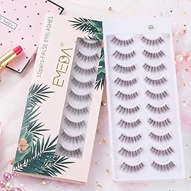 EMEDA False Eyelashes Natural Lashes Wispy 0.01mm Ultra Thin Band 12mm Cat Eye 10 Pairs Invisible Clear Band 3D Demi Wispies Short Fake Eye Lashes Strips Handmade (005)
