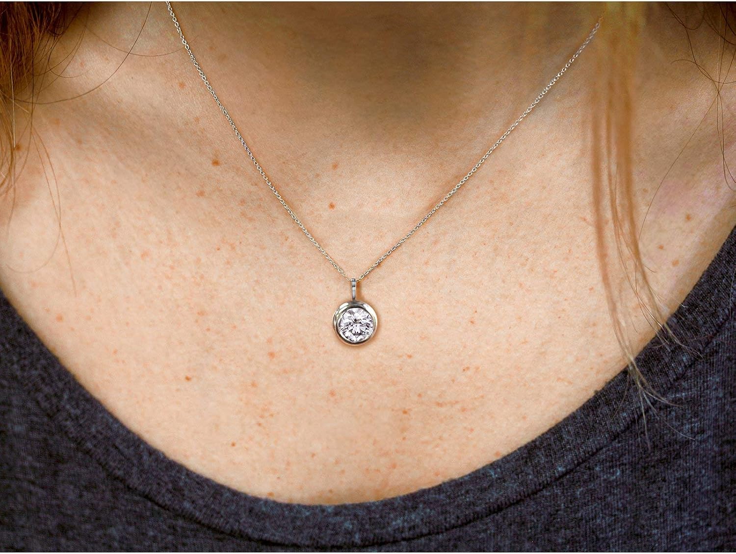 Kobelli Moissanite Solitaire Bezel Pendant and Detachable Chain 1 CTW 14K White Gold (16" Chain)