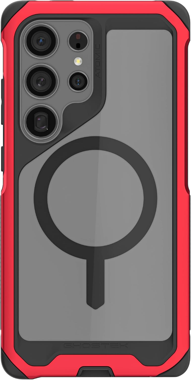 Ghostek Atomic Slim Samsung Galaxy S25 Ultra Case MagSafe Compatible, Magnetic Clear Heavy Duty Metal Cover Designed for 2025 S25Ultra (6.9") (Red)