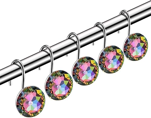Miniatura 10 de HBlife 12 ganchos decorativos de acrílico para cortina de ducha con diamantes de imitación a prueba de óxido, ganchos para cortina y barra de ducha