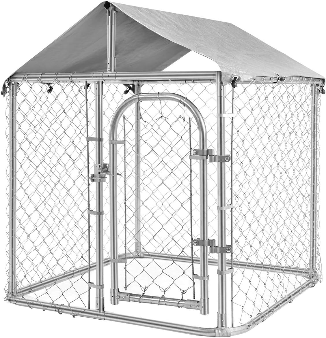 Uptown Dog Kennel, Heavy Duty Galvanized Chain Link Kennel with UV and Water Resistant Tarp Cover - 51" H x 47" W x 47" L