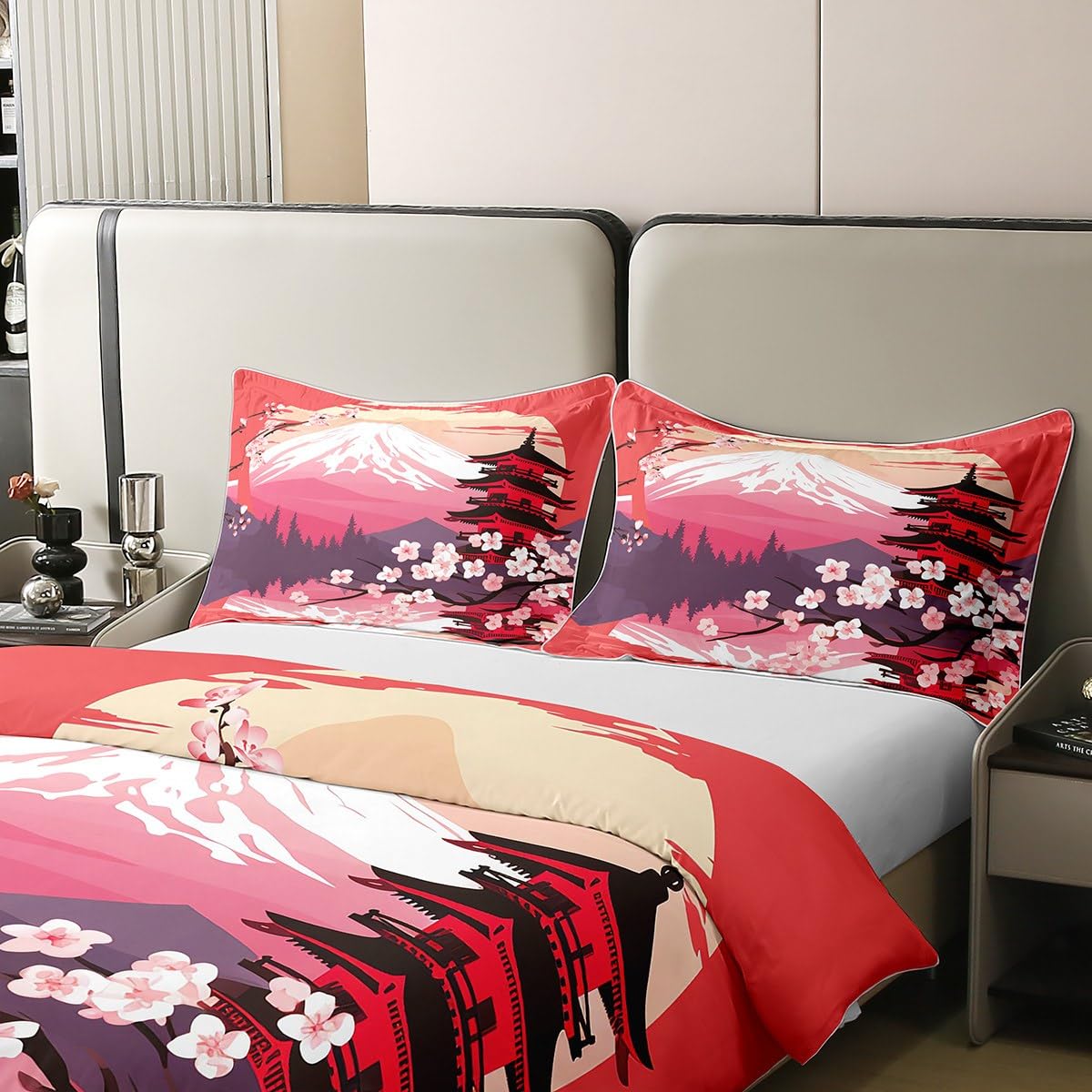 Homewish Housse de Couette 200x200 cm Coton Biologique Motif Sakura
