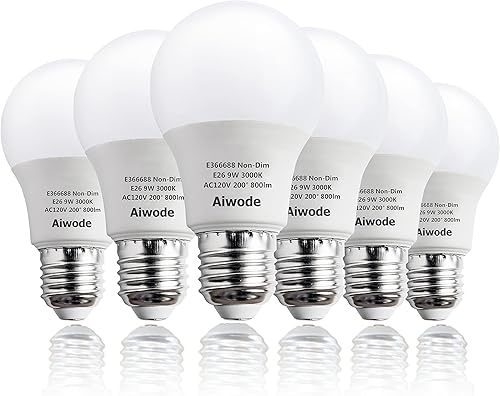Miniatura 1 de Bombilla LED A19 con certificación UL Aiwode 9 W E26 blanco suave 3000 K equivalente a 60 vatios 800 LM Ra80 no regulable ángulo de haz de 200  base