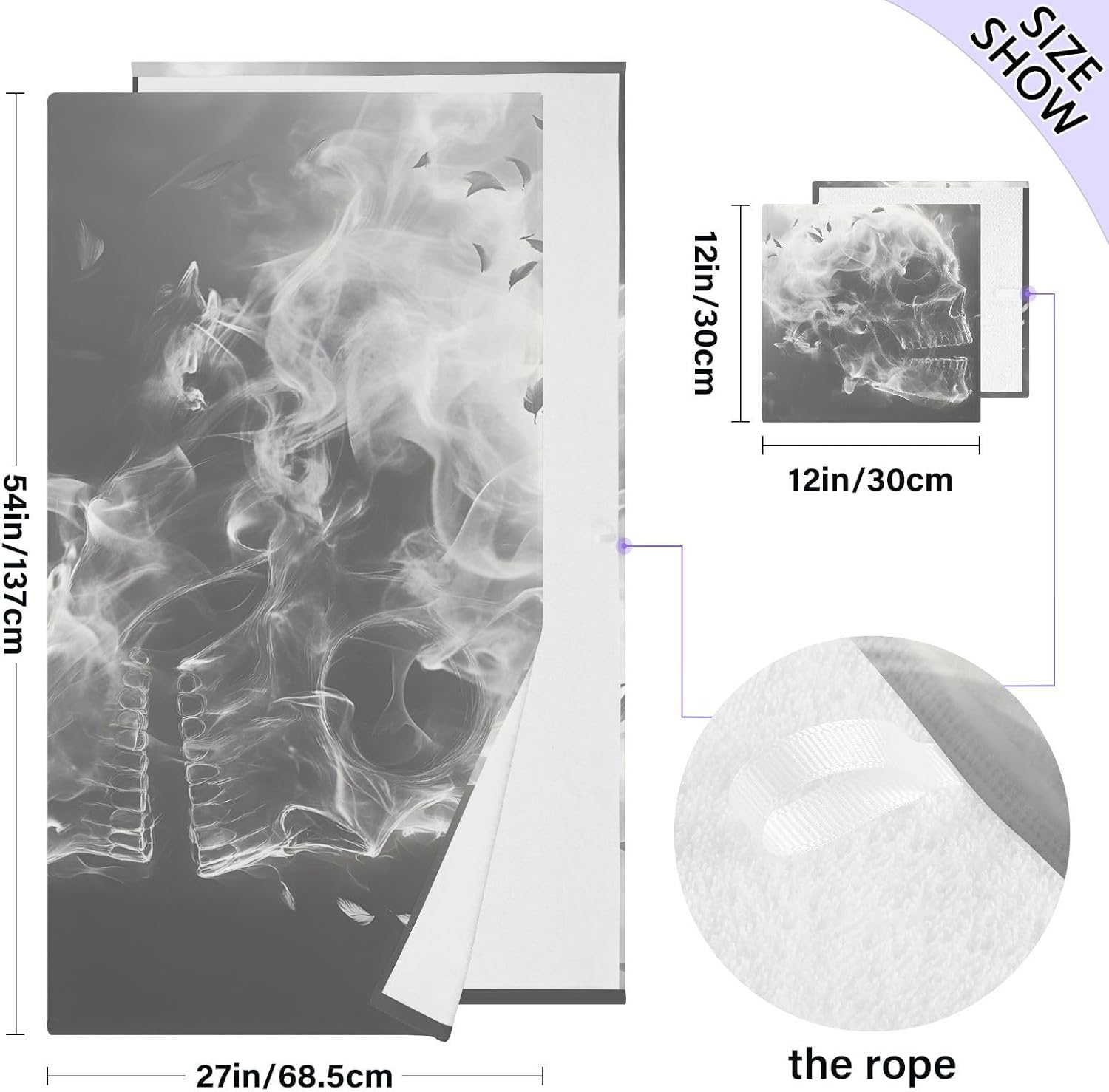 AIXIWAWA Bath Towel Set Black Skull Print, 2 Pieces Large Cotton Towels Soft Absorbent for Bathroom Facial Body Cleaning Drying Towels