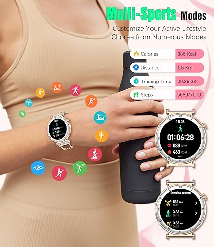 Miniatura 5 de Reloj inteligente para mujer, pantalla AMOLED HD de 1.19 pulgadas, reloj inteligente para mujer, rastreador de actividad física con monitor de Oro