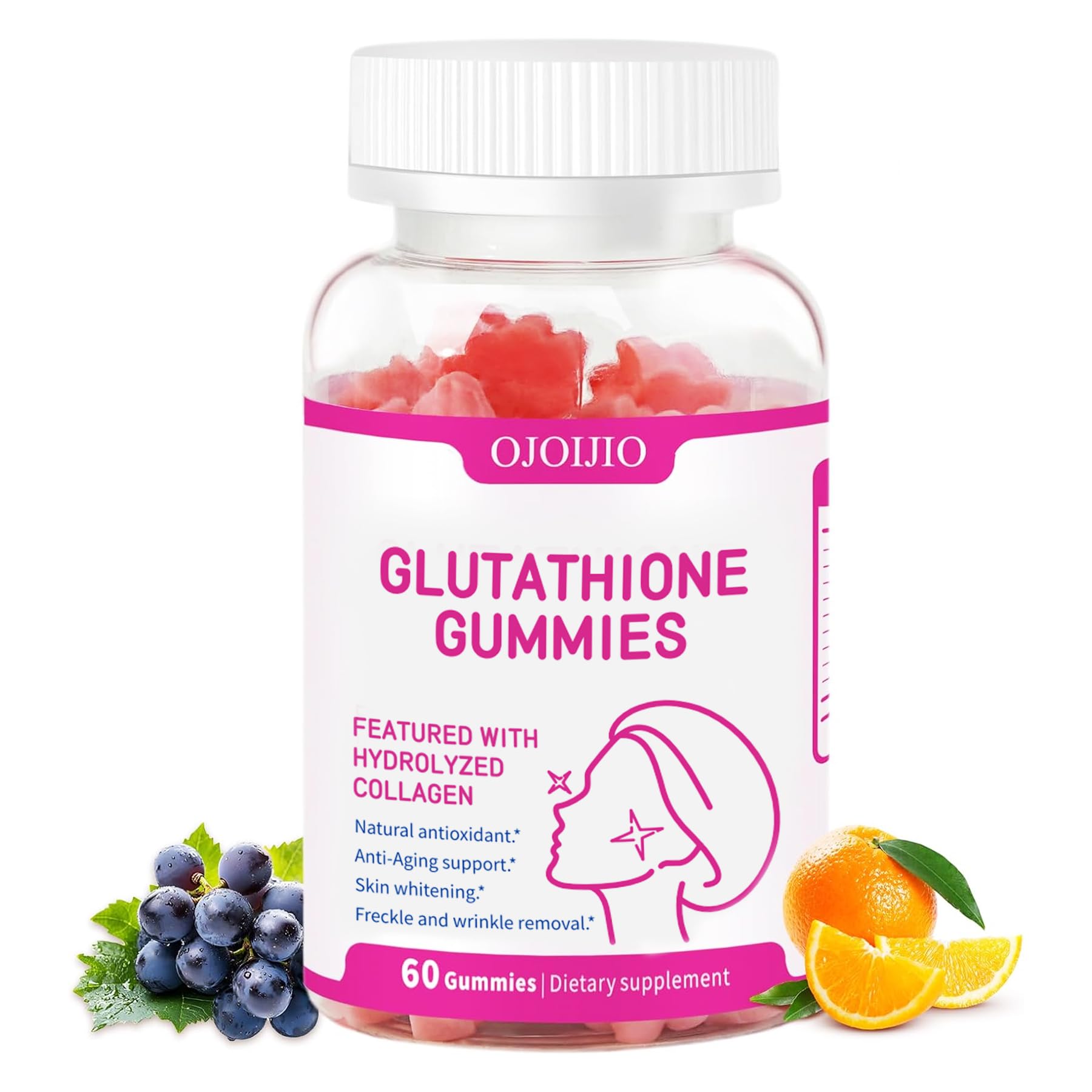 Glutathione Collagen Gummies, 5000mg Glutathione & Hydrolyzed Marine Collagen, Vitamin C & Grape Seed Extract, Skin Brightening Anti-Aging, Reduce Dark Spots, Gluten-Free, 60 Count