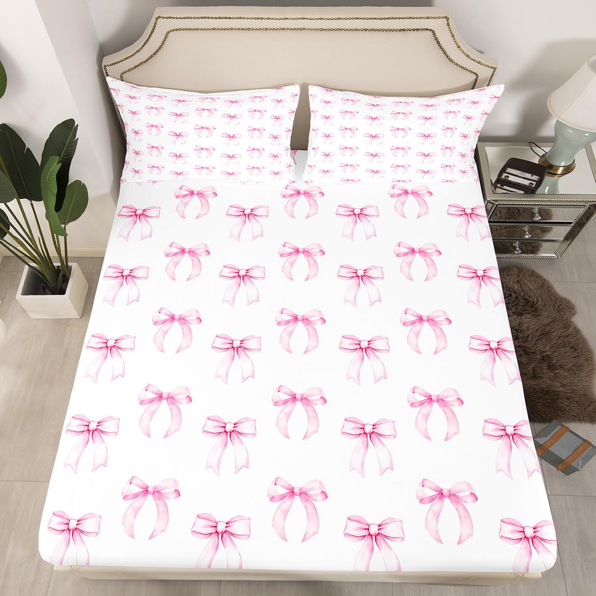 Drap de lit simple imprimé patchwork nœud rose grand lit fille