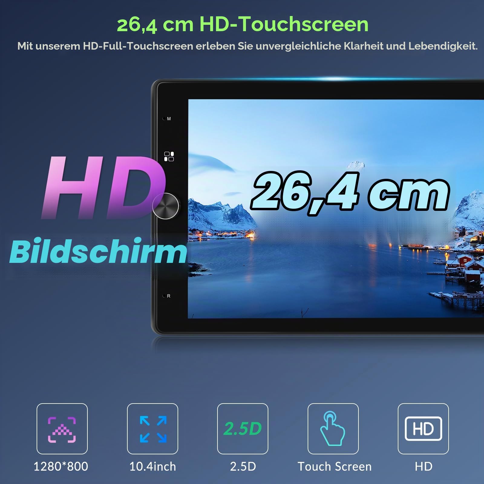 VECHTEL Autoradio 1 Din mit Drahtlosem Carplay Android Auto, 10.4-Zoll-Touch drehbaren Bildschirm Autoradio Bluetooth, FM Radio, Link Spiegeln, 2 USB, Rückfahrkamera