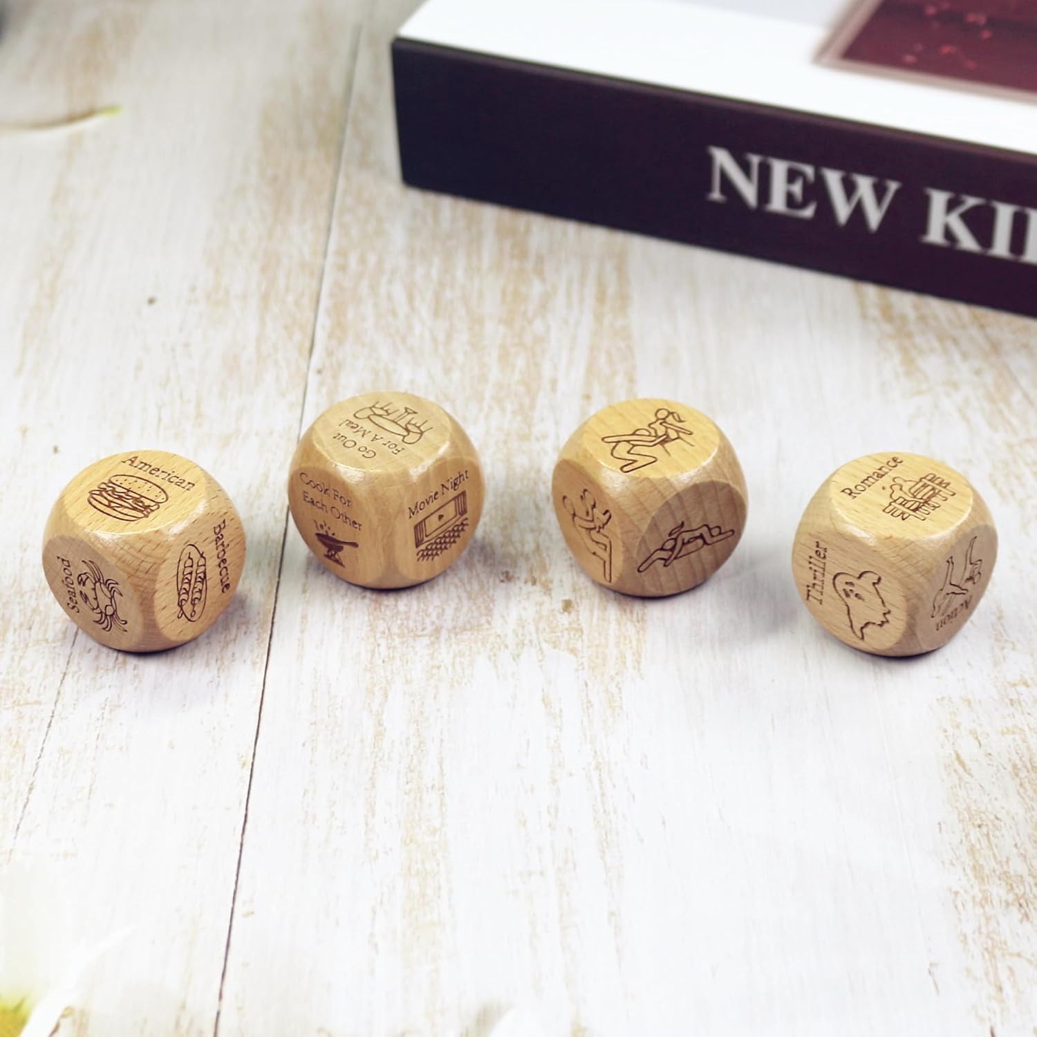 Date Night Dice for Couples Dicey Date Game Food Cube Game Date Decision Dice Activity DICE Romantic Wood Couple Gifts for Him and Her, Birthday Gifts for Husband Wife Newlywed (Love+Movie)