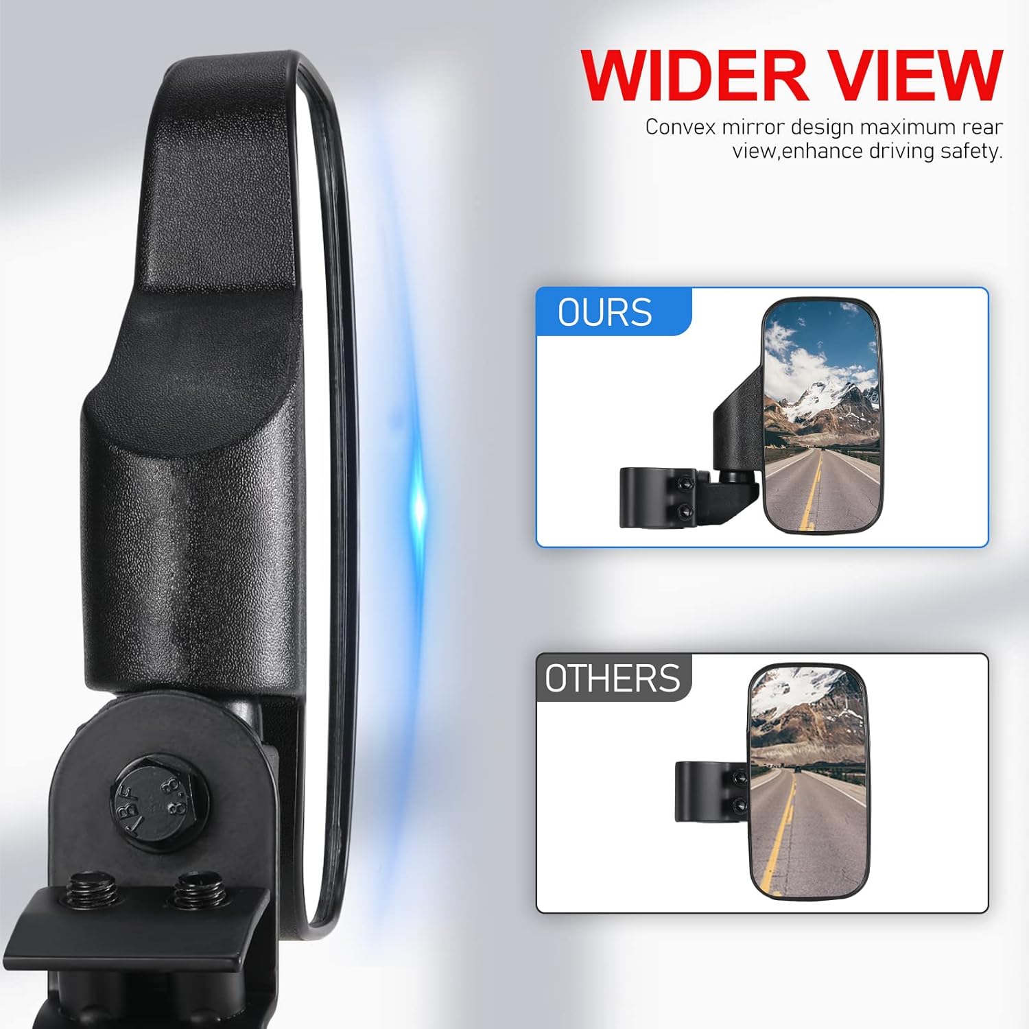 UTV Ranger Side Mirrors and UTV Center Mirror Set Compatible With 2015-2025 Polaris Ranger 500 570 900 1000 XP with Pro-Fit Profiled Tube - Image 4