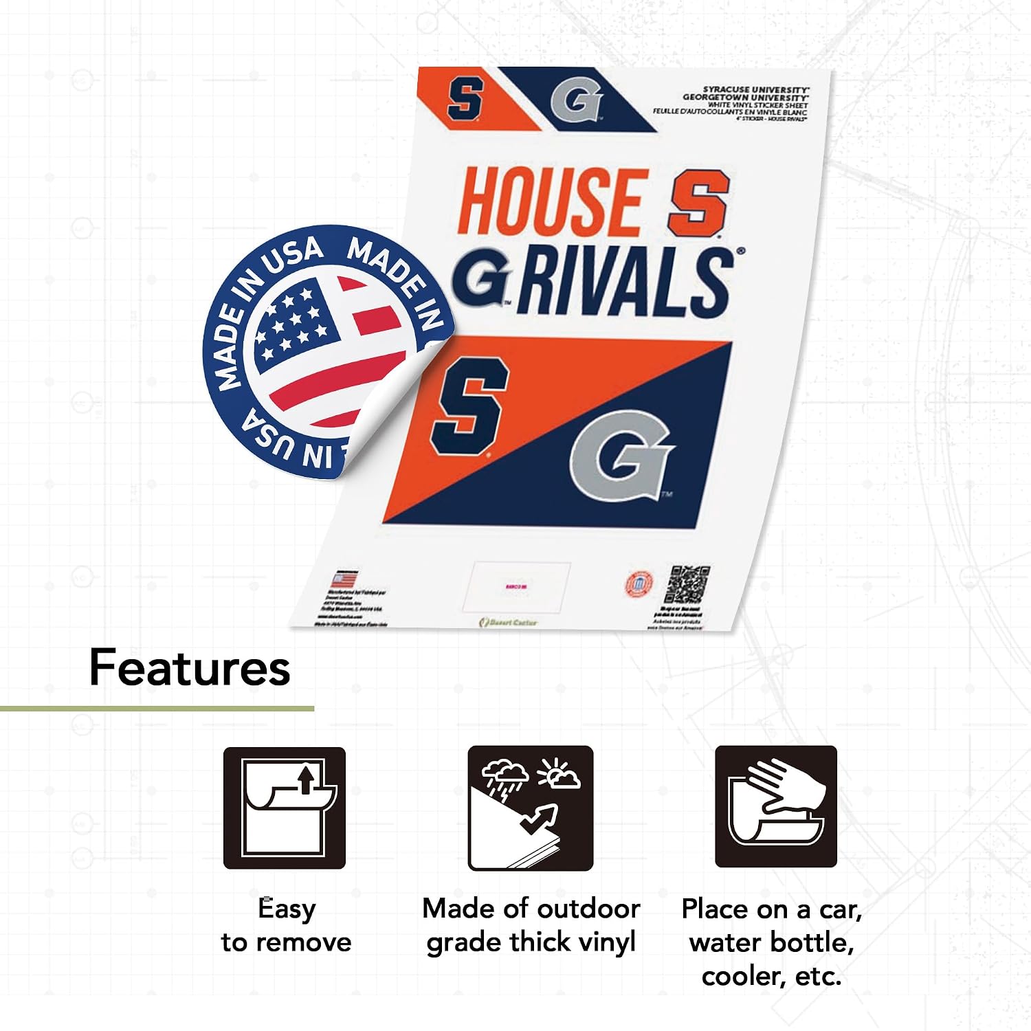 Desert Cactus Syracuse University and Georgetown University Sticker SU Orange GU Hoyas Vinyl Decal Laptop Bottle Car Scrapbook (House Rival - 4in A)