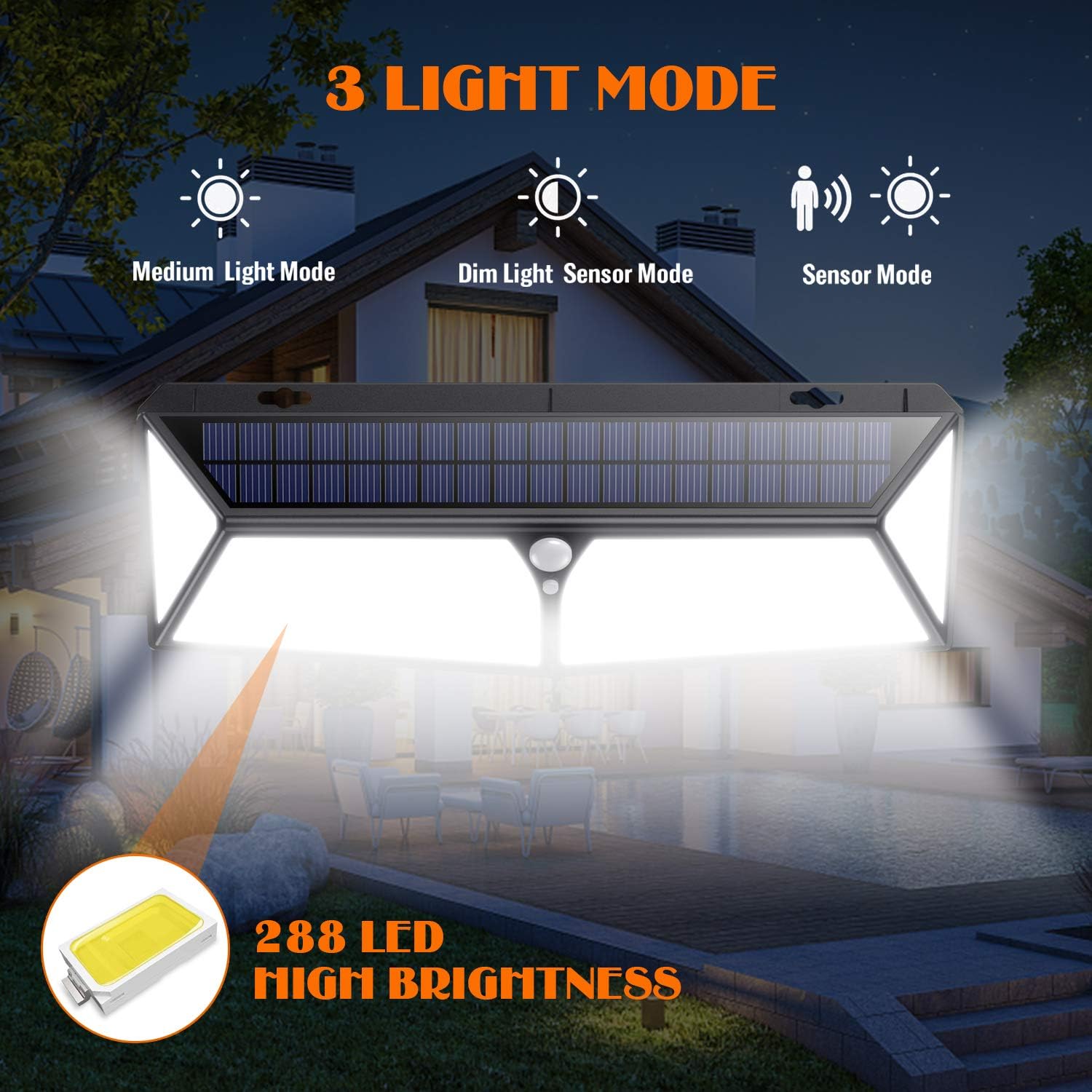 Lampe Solaire Extérieur 288 LED [2020 USB et Solaire Charge ] Lumière Solaire Etanche éclairage Solaire avec Détecteur de Mouvement Lampe de Sécurité sans Fil Lampe Mural pour Jardin（2 Pack） — vue 5